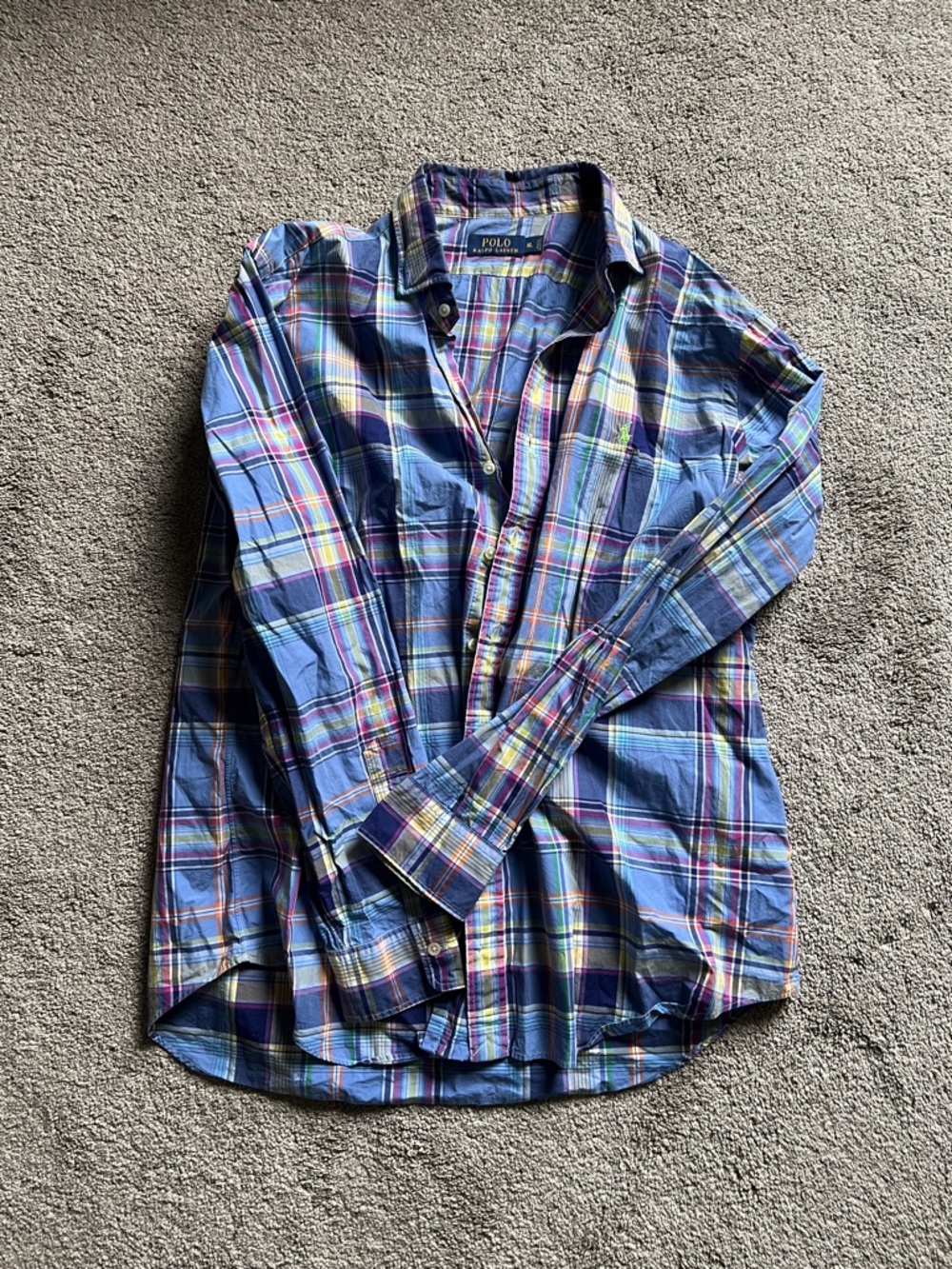 Polo Ralph Lauren Plaid Button Down Shirt Men’s XL Blue Multicolor Cotton Pony